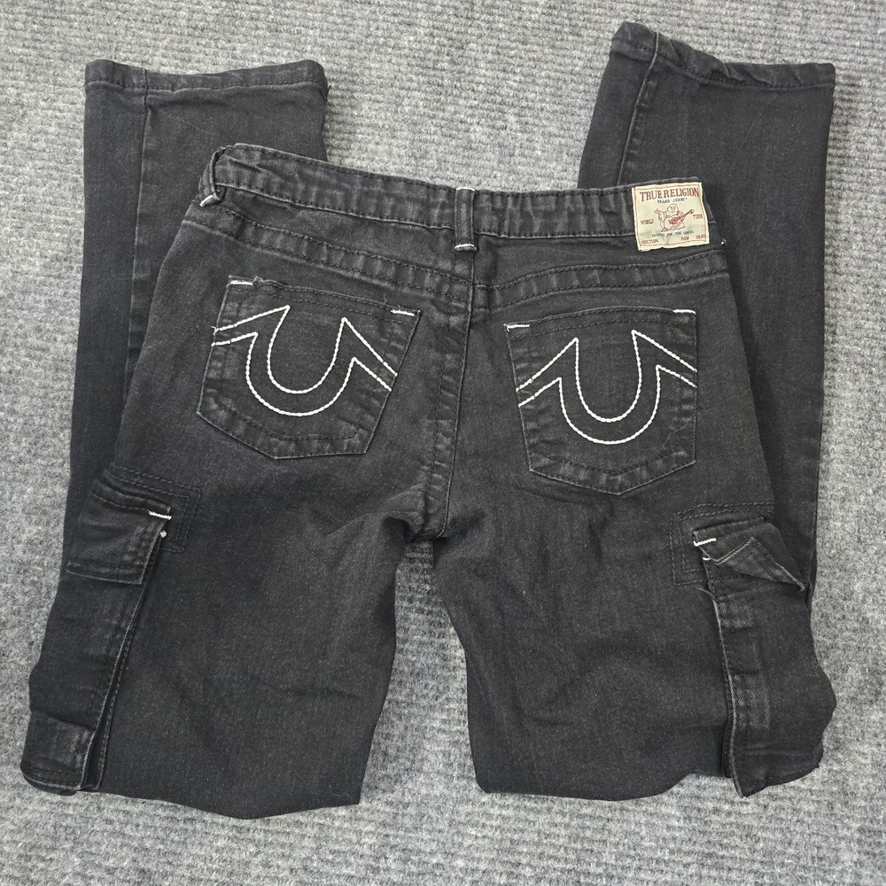 True Religion Girls Size 16 Ricky Relaxed Straight Black Cargo Jeans Y2K